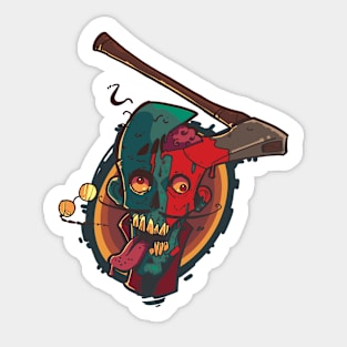 Halloween Zombie Head with an ax in its head Sticker